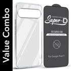 For Google Pixel 9 Combo with Back Cover and 9H Tempered Glass (Lifetime Anti-Yellow | Sleek Hard Crystal | Oleophobic Coating Screen Glass)