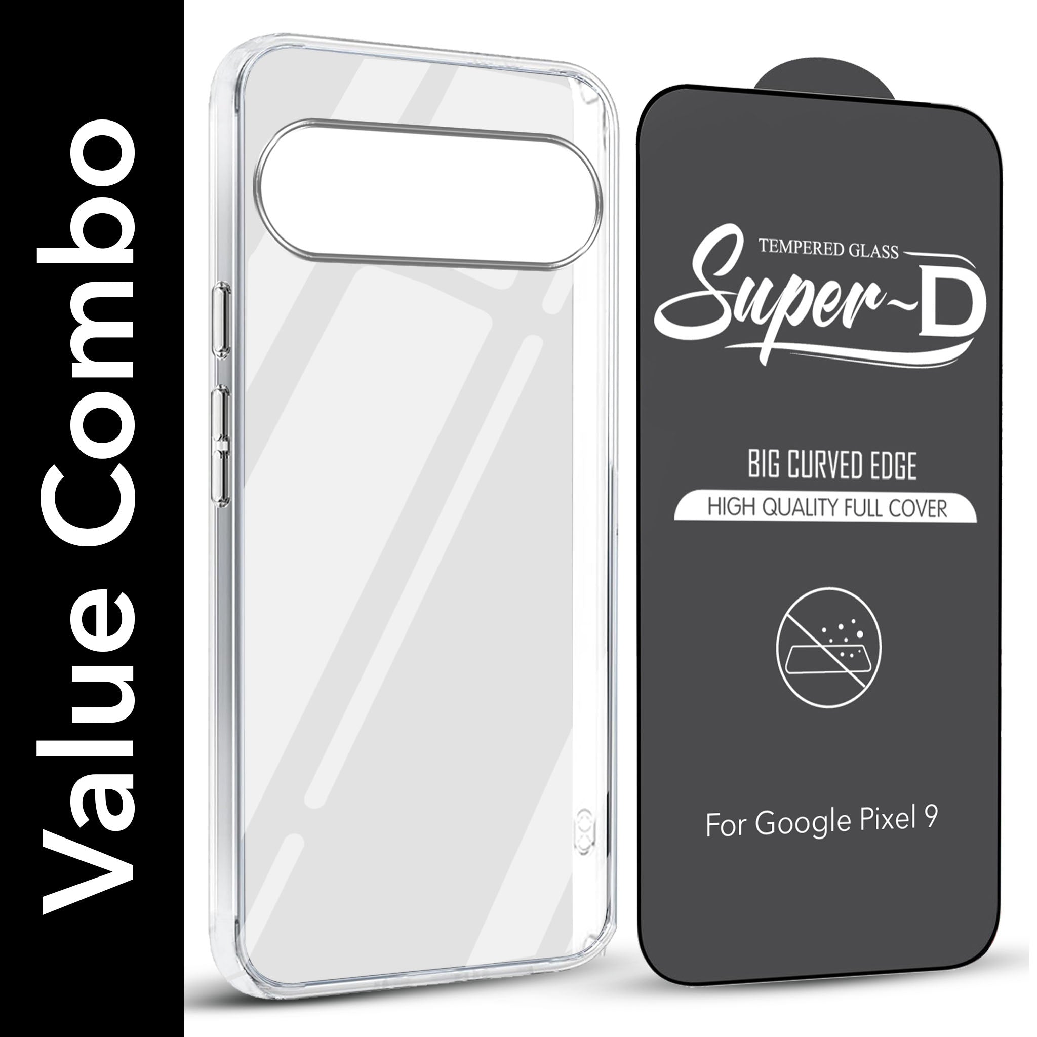 For Google Pixel 9 Combo with Back Cover and 9H Tempered Glass (Lifetime Anti-Yellow | Sleek Hard Crystal | Oleophobic Coating Screen Glass)