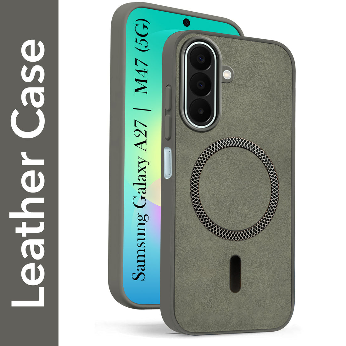 For Samsung Galaxy A27 5G | Galaxy M47 5G Back Cover Case Leather Finish (MagSafe Compatible Wireless Charging | Soft Touch | Camera Bump Protection)
