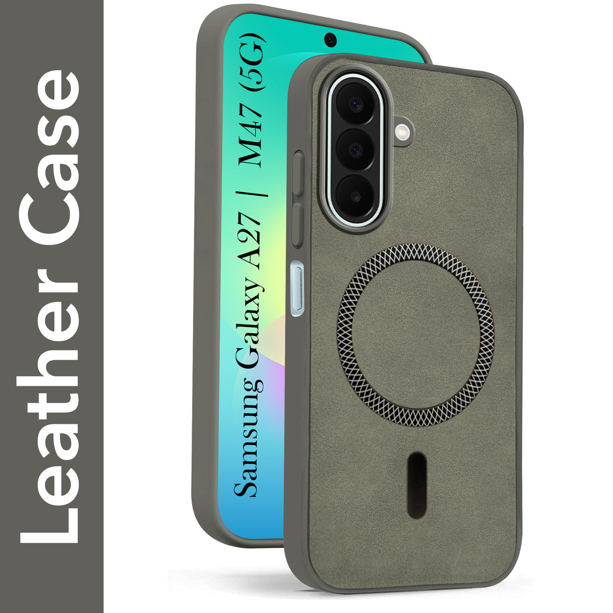 For Samsung Galaxy A27 5G | Galaxy M47 5G Back Cover Case Leather Finish (MagSafe Compatible Wireless Charging | Soft Touch | Camera Bump Protection)