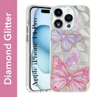 For Apple iPhone 14 Pro Back Cover Case (Luxury Floral Glitter Cute Butterfly | Diamond Studded Camera Bump | Girls & Women Design)