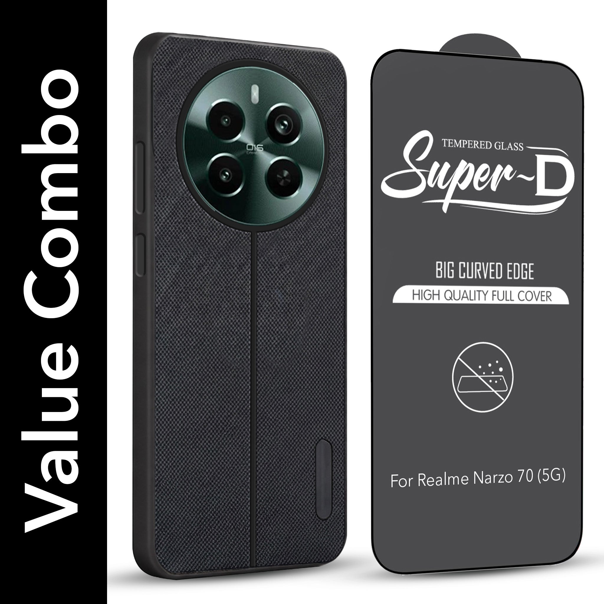 For Realme Narzo 70 5G Combo with Back Cover and 9H Tempered Glass (Lifetime Anti-Yellow | Crystal Clear Shockproof | Oleophobic Coating Screen Glass)