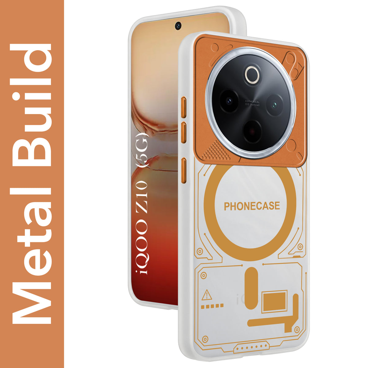For Vivo iQOO Z10 Metallic Back Cover Case (Metallic Camera Protection & Buttons | Translucent Milky Shade | Hard Polycarbonate)