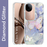 For Vivo V40e Back Cover Case (Luxury Floral Glitter Cute Butterfly | Diamond Studded Camera Bump | Girls & Women Design)