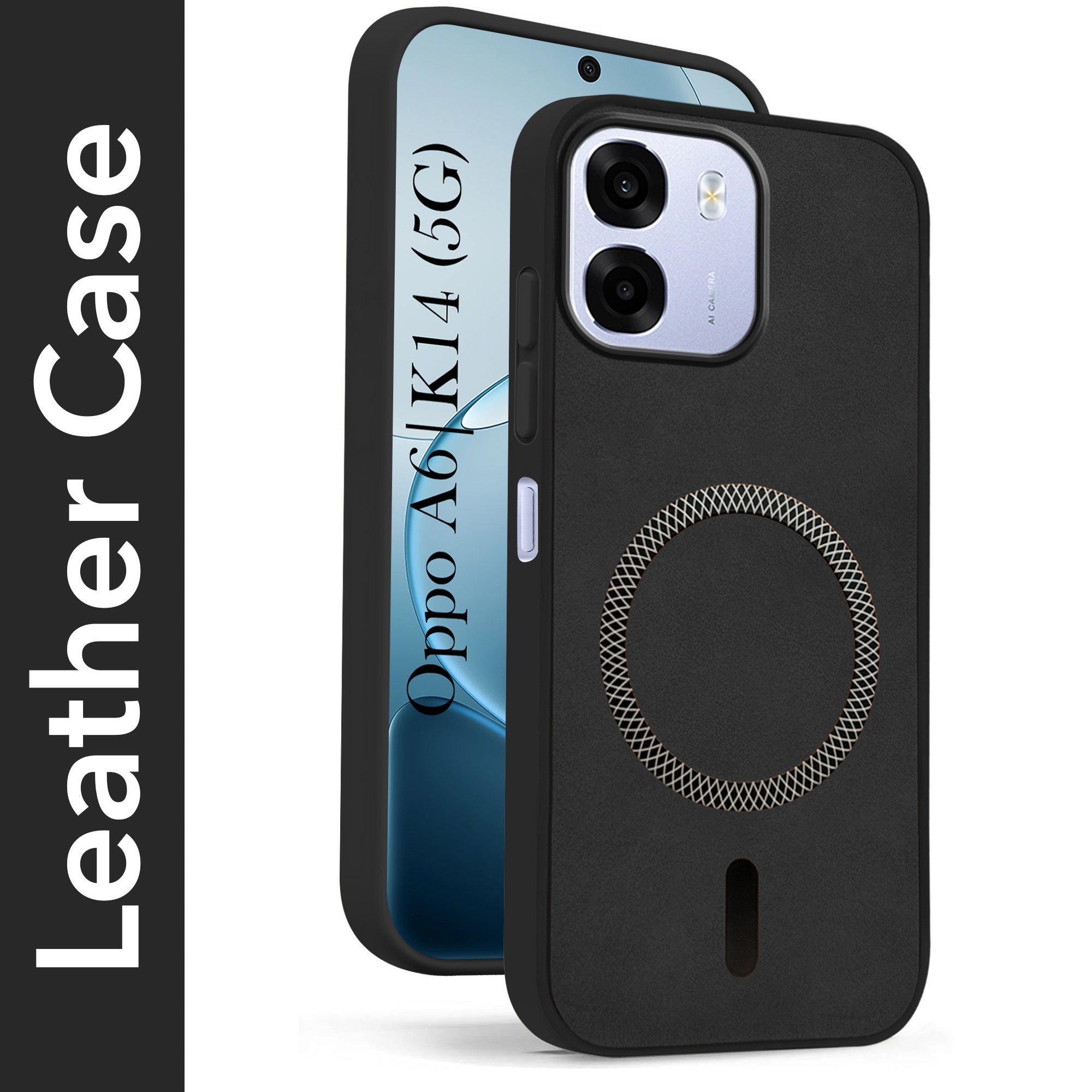 For Oppo A6 5G | Oppo K14 5G Back Cover Case Leather Finish (MagSafe Compatible Wireless Charging | Soft Touch | Camera Bump Protection)