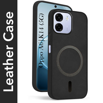 For Oppo A6 5G | Oppo K14 5G Back Cover Case Leather Finish (MagSafe Compatible Wireless Charging | Soft Touch | Camera Bump Protection)