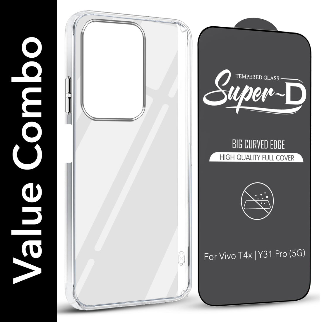 For  Vivo T4x | Vivo Y31 Pro Combo with Back Cover and 9H Tempered Glass (Lifetime Anti-Yellow | Sleek Hard Crystal | Oleophobic Coating Screen Glass)