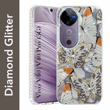 For Vivo V40 | Vivo V40 Pro 5G Back Cover Case (Luxury Floral Glitter Cute Butterfly | Diamond Studded Camera Bump | Girls & Women Design)