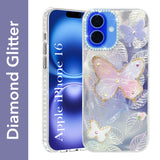 For Apple iPhone 16 Back Cover Case (Luxury Floral Glitter Cute Butterfly | Diamond Studded Camera Bump | Girls & Women Design)