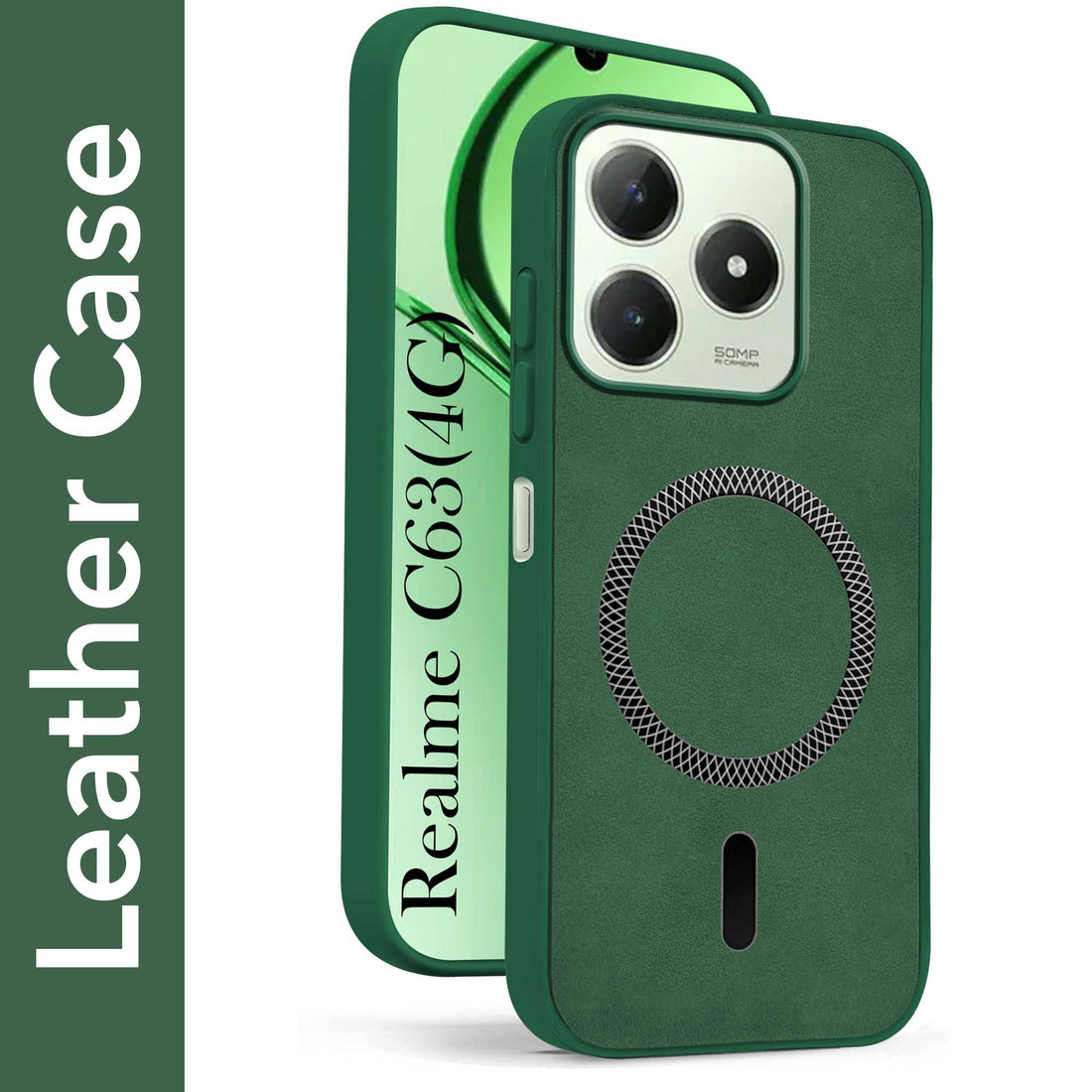 For Realme C63 4G Back Cover Case Leather Finish (MagSafe Compatible Wireless Charging | Soft Touch | Camera Bump Protection)