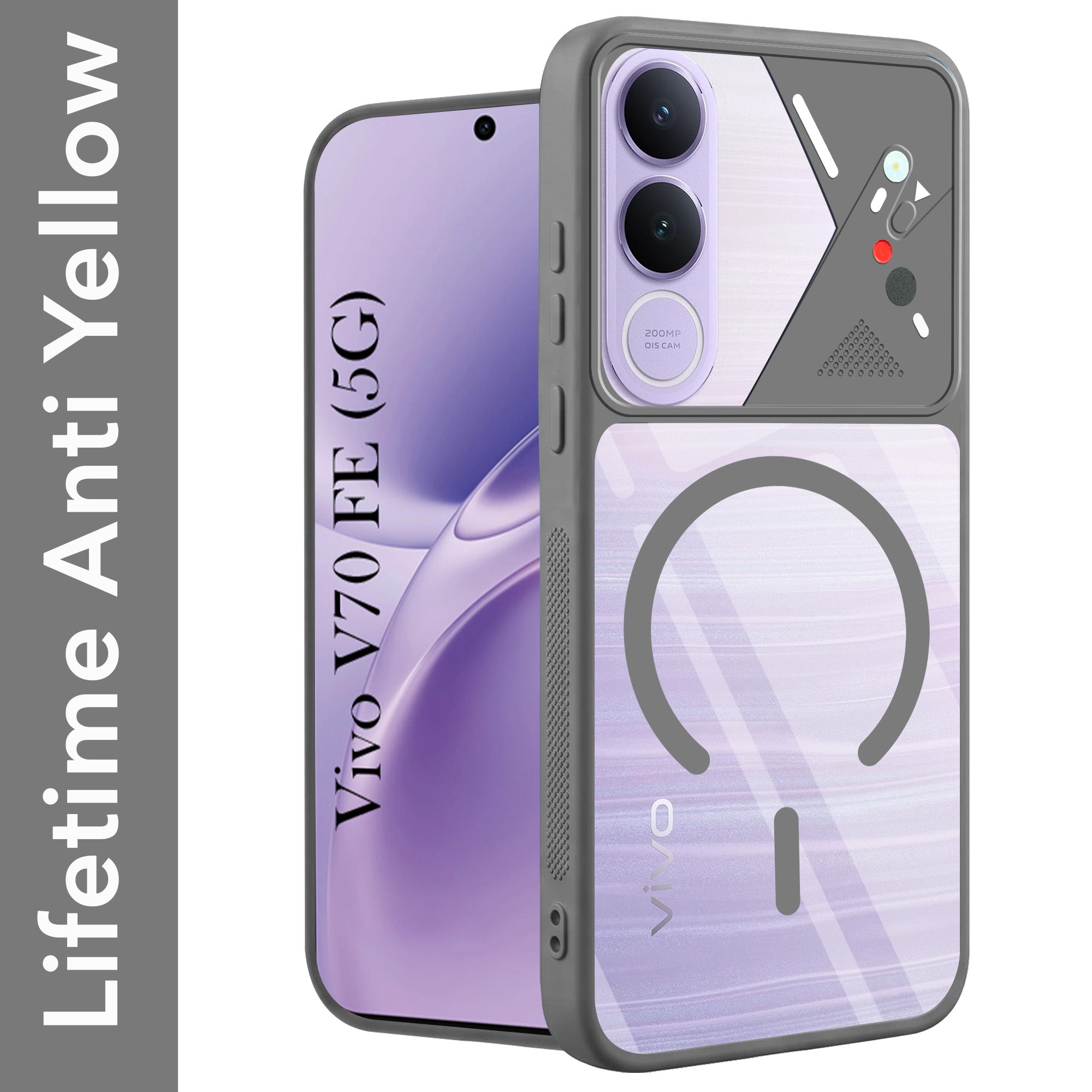 For Vivo V70 FE 5G Back Cover Case Lifetime Anti-Yellow Clear (Camera Protection | Side Grip | Wireless MagSafe Compatible)