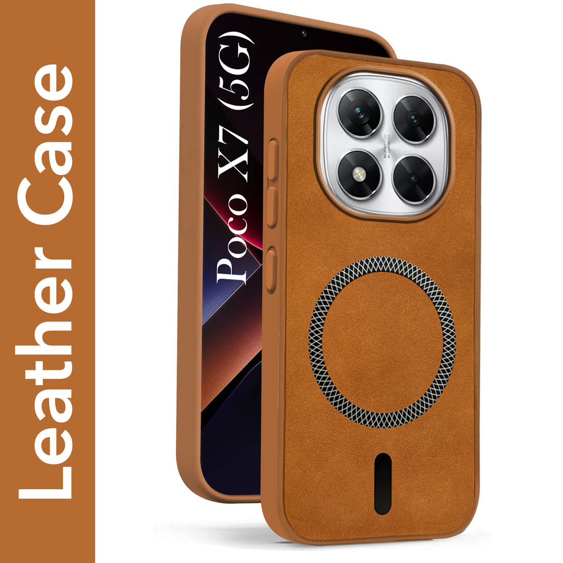 For Xiaomi Poco X7 Back Cover Case Leather Finish (MagSafe Compatible Wireless Charging | Soft Touch | Camera Bump Protection)