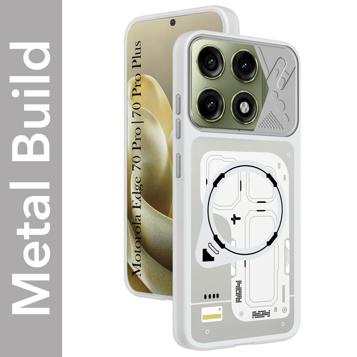 For Motorola Edge 70 Pro | Edge 70 Pro Plus Metallic Back Cover Case (Metallic Camera Protection & Buttons | Translucent Milky Shade | Hard Polycarbonate)