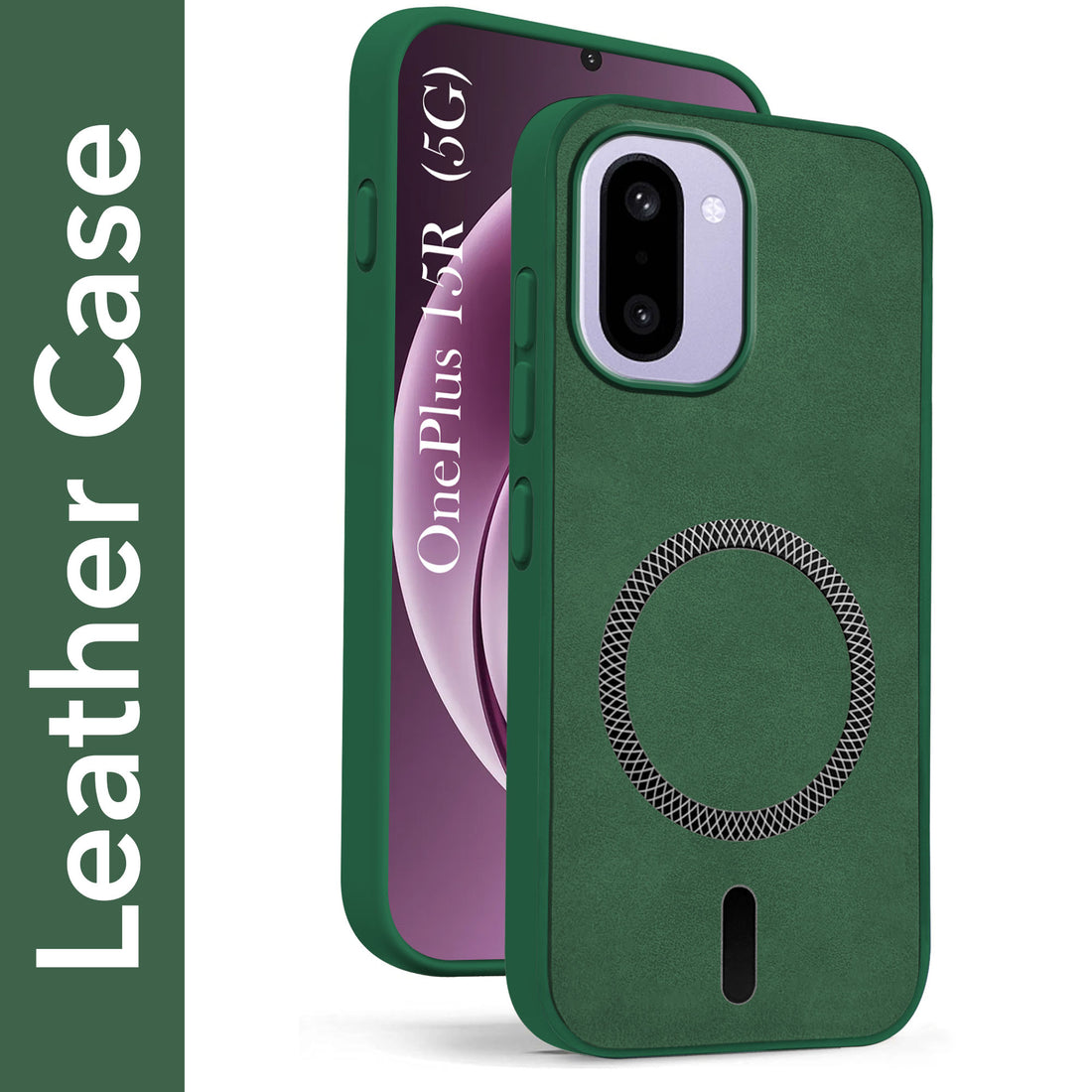 For OnePlus 15R Back Cover Case Leather Finish (MagSafe Compatible Wireless Charging | Soft Touch | Camera Bump Protection)