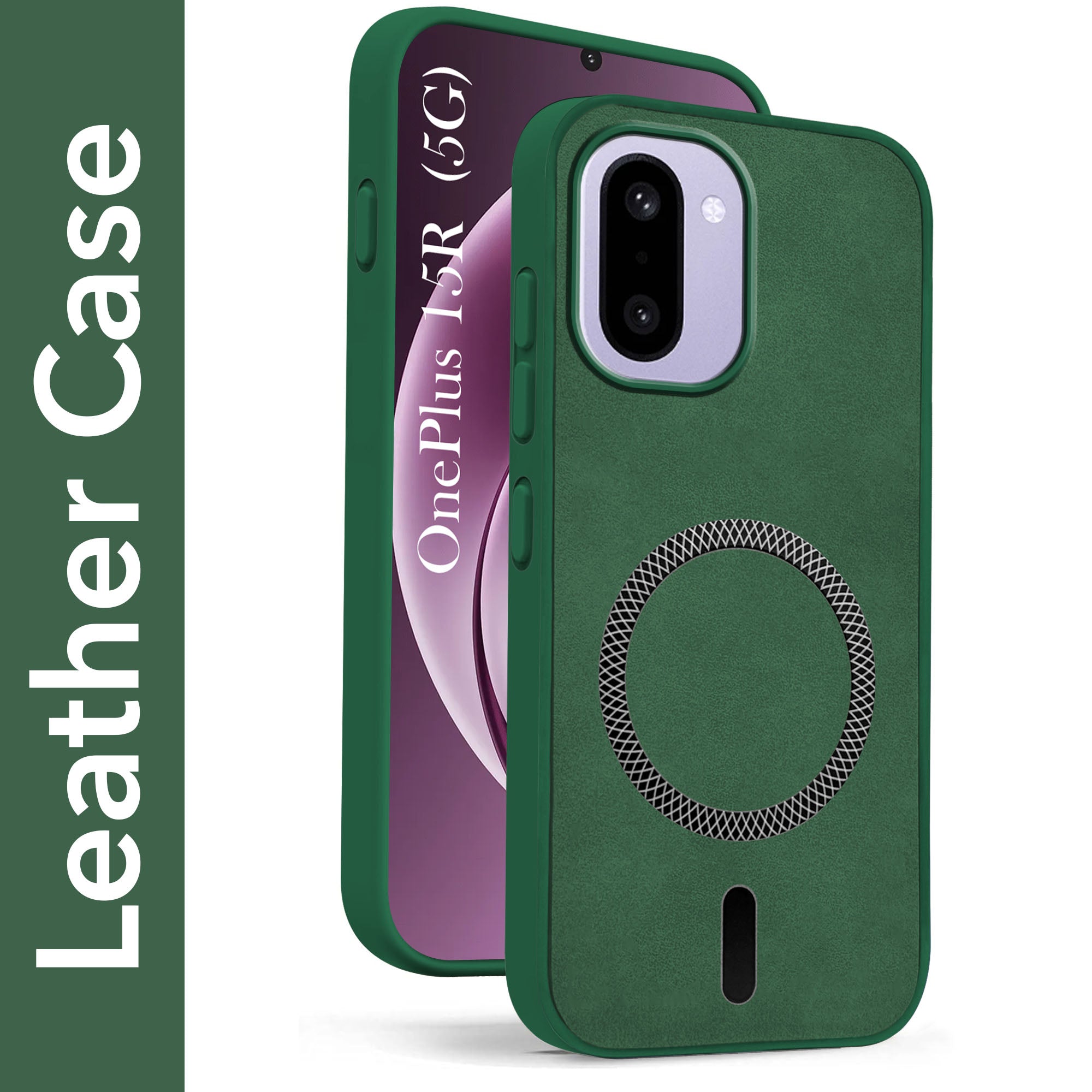 For OnePlus 15R Back Cover Case Leather Finish (MagSafe Compatible Wireless Charging | Soft Touch | Camera Bump Protection)