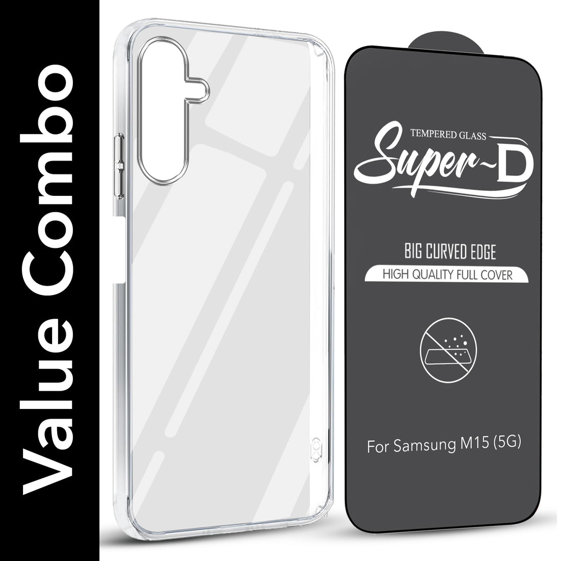 For Samsung Galaxy M15 5G Combo with Back Cover and 9H Tempered Glass (Lifetime Anti-Yellow | Sleek Hard Crystal | Oleophobic Coating Screen Glass)