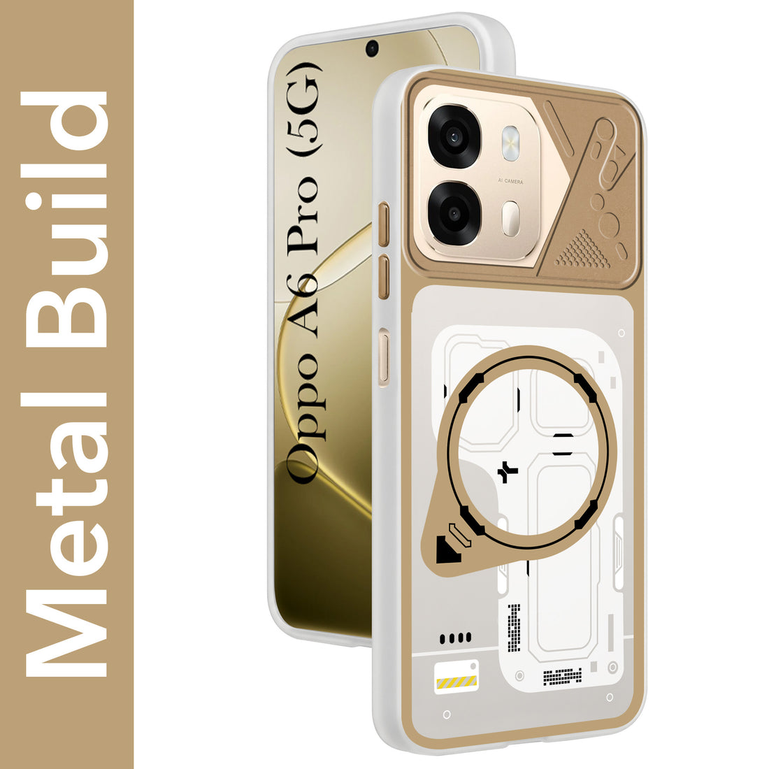 For Oppo A6 Pro Metallic Back Cover Case (Metallic Camera Protection & Buttons | Translucent Milky Shade | Hard Polycarbonate)