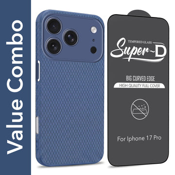 For Apple iPhone 17 Pro Combo with Back Cover and 9H Tempered Glass (Liquid Silicone | Camera Protection | Oleophobic Coating Screen Glass)
