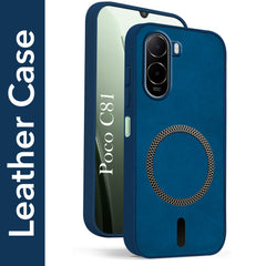 For Poco C81 5G Back Cover Case Leather Finish (MagSafe Compatible Wireless Charging | Soft Touch | Camera Bump Protection)