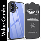 For Apple iPhone 16 Combo with Back Cover and 9H Tempered Glass (Lifetime Anti-Yellow | Crystal Clear Shockproof | Oleophobic Coating Screen Glass)