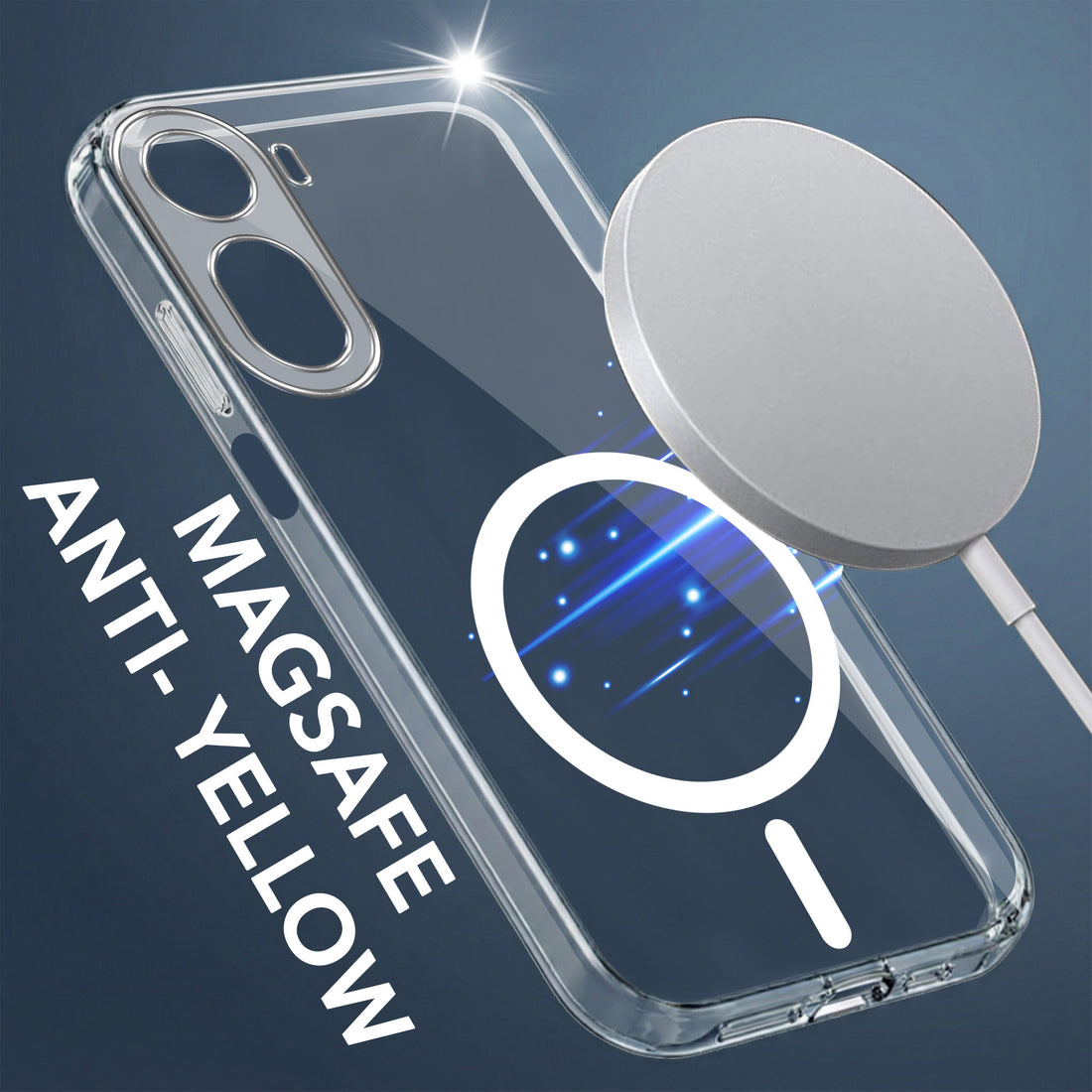 For Redmi A7 Pro  (4G | 5G) Back Cover Case Lifetime Anti-Yellow MagSafe Compatible Clear (Sleek Hard Crystal | Shockproof and Camera Protection)