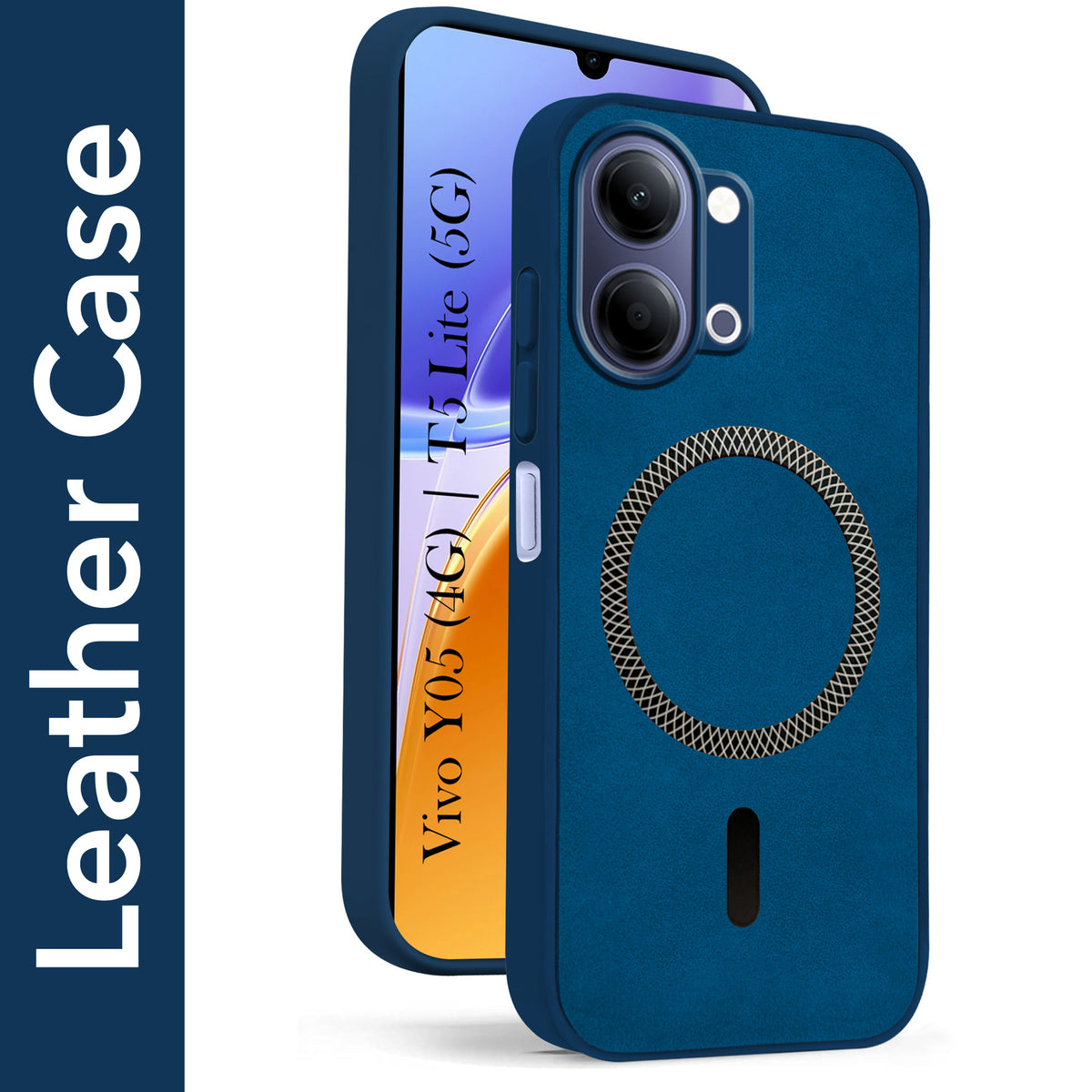 For Vivo Y05 4G | Vivo T5 Lite 5G Back Cover Case Leather Finish (MagSafe Compatible Wireless Charging | Soft Touch | Camera Bump Protection)