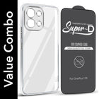For OnePlus 13S Combo with Back Cover and 9H Tempered Glass (Lifetime Anti-Yellow | Sleek Hard Crystal | Oleophobic Coating Screen Glass)