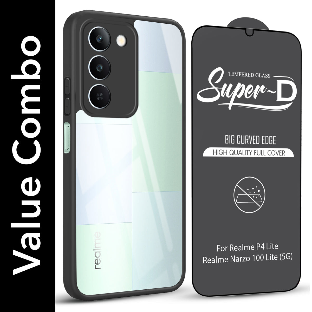For Realme P4 Lite 5G | Narzo 100 Lite 5G (Combo with Back Cover and 9H Tempered Glass (Lifetime Anti-Yellow | Crystal Clear Shockproof | Oleophobic Coating Screen Glass)