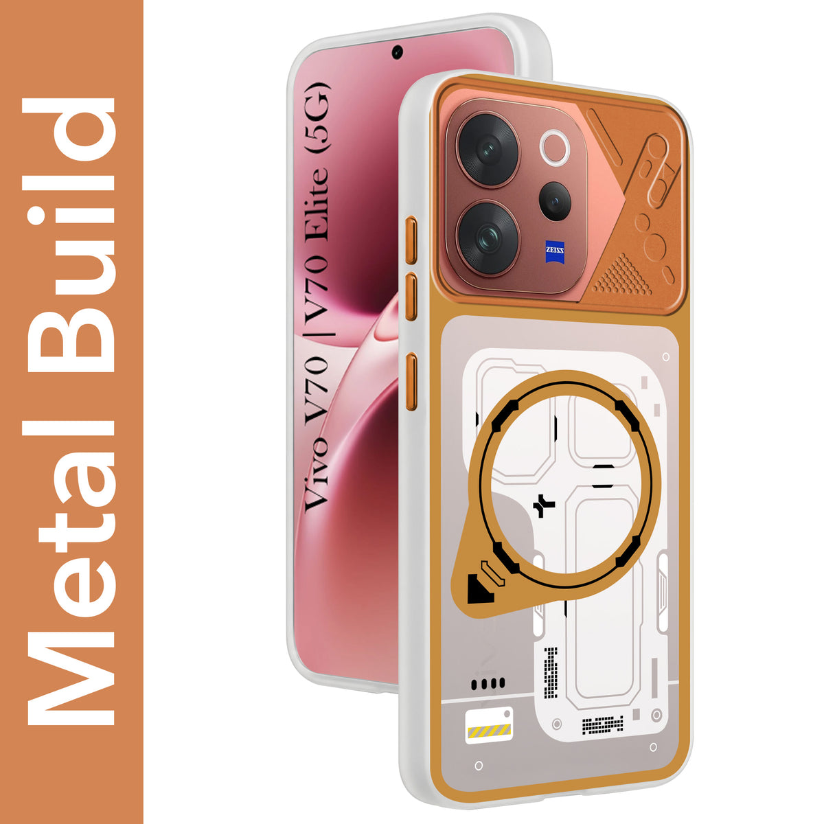 For Vivo V70 | Vivo V70 Elite 5G Metallic Back Cover Case (Metallic Camera Protection & Buttons | Translucent Milky Shade | Hard Polycarbonate)