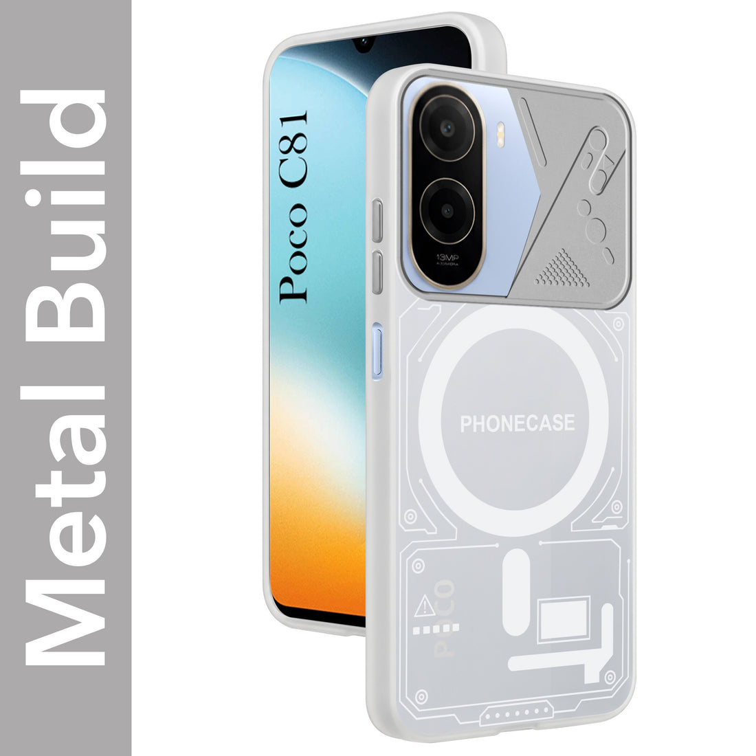 For Poco C81 5G Metallic Back Cover Case (Metallic Camera Protection & Buttons | Translucent Milky Shade | Hard Polycarbonate)
