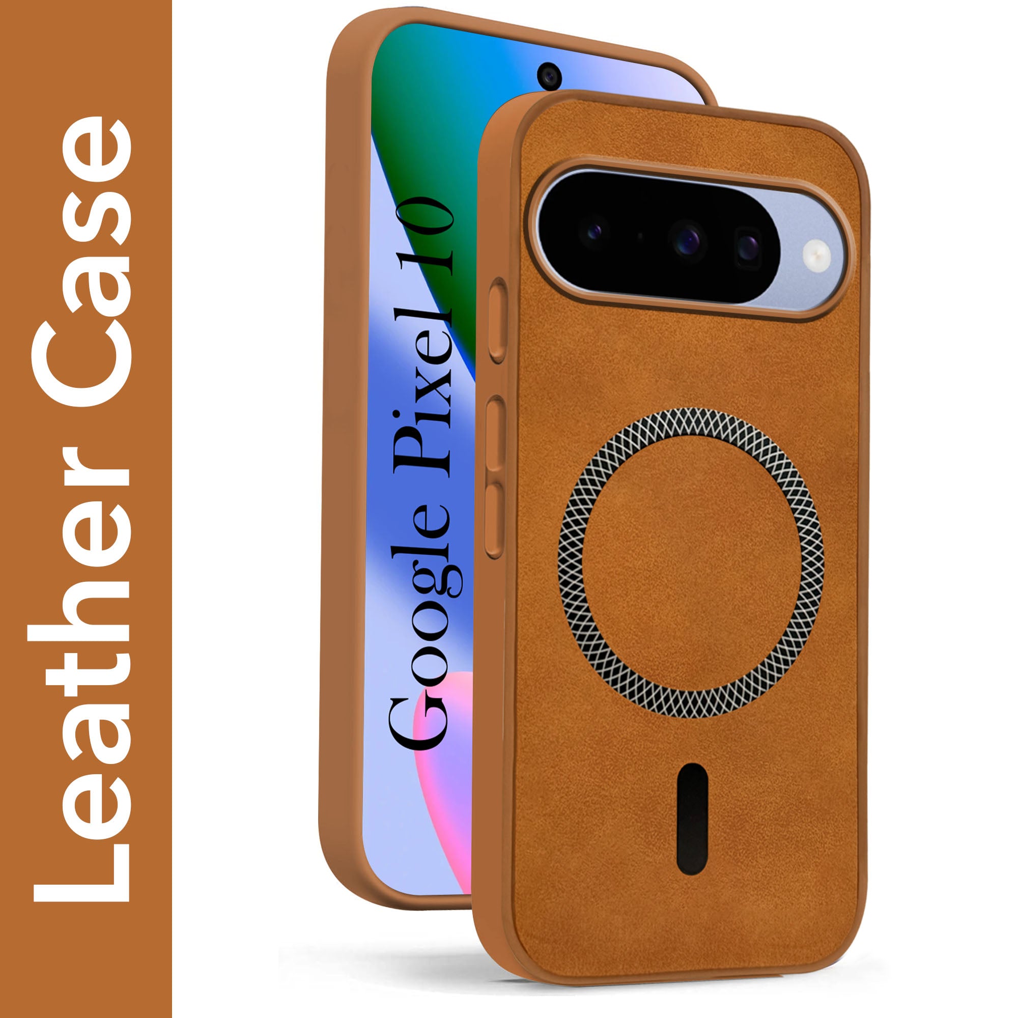 For Google Pixel 10 Back Cover Case Leather Finish (MagSafe Compatible Wireless Charging | Soft Touch | Camera Bump Protection)