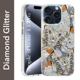For Apple iPhone 15 Pro Back Cover Case (Luxury Floral Glitter Cute Butterfly | Diamond Studded Camera Bump | Girls & Women Design)