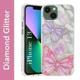 For Apple iPhone 13 Back Cover Case (Luxury Floral Glitter Cute Butterfly | Diamond Studded Camera Bump | Girls & Women Design)