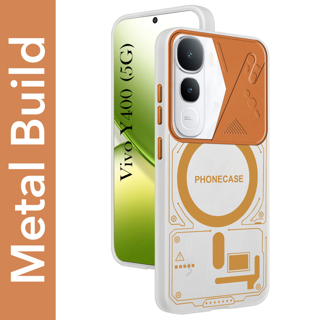 For Vivo Y400 Metallic Back Cover Case (Metallic Camera Protection & Buttons | Translucent Milky Shade | Hard Polycarbonate)