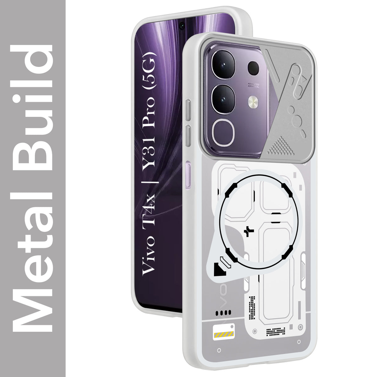 For Vivo T4x | Vivo Y31 Pro Metallic Back Cover Case (Metallic Camera Protection & Buttons | Translucent Milky Shade | Hard Polycarbonate)