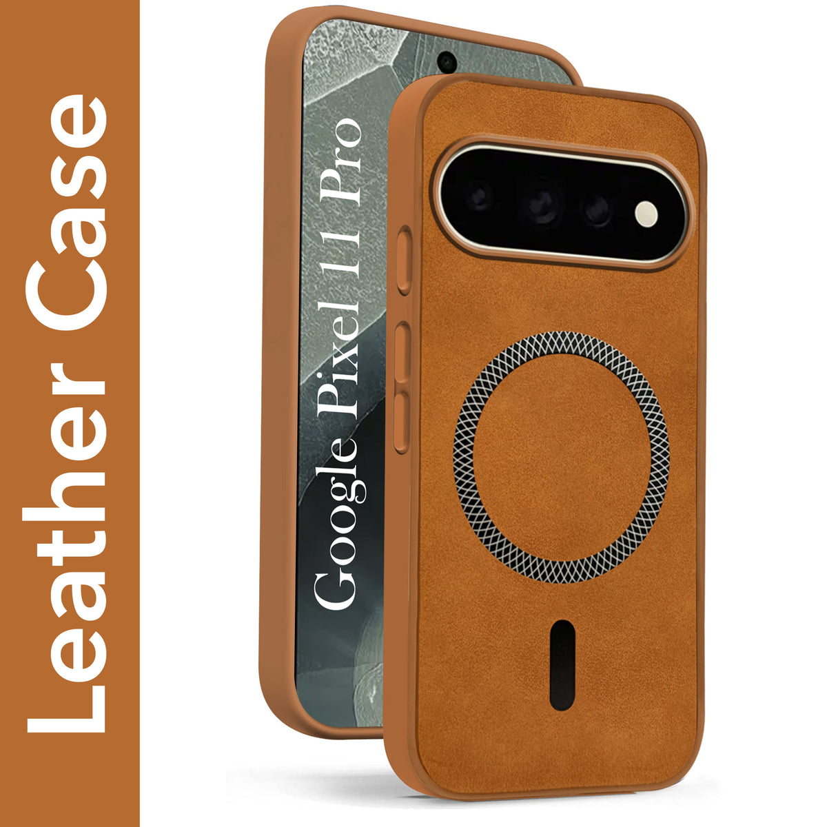 For Google Pixel 11 Pro Back Cover Case Leather Finish (MagSafe Compatible Wireless Charging | Soft Touch | Camera Bump Protection)