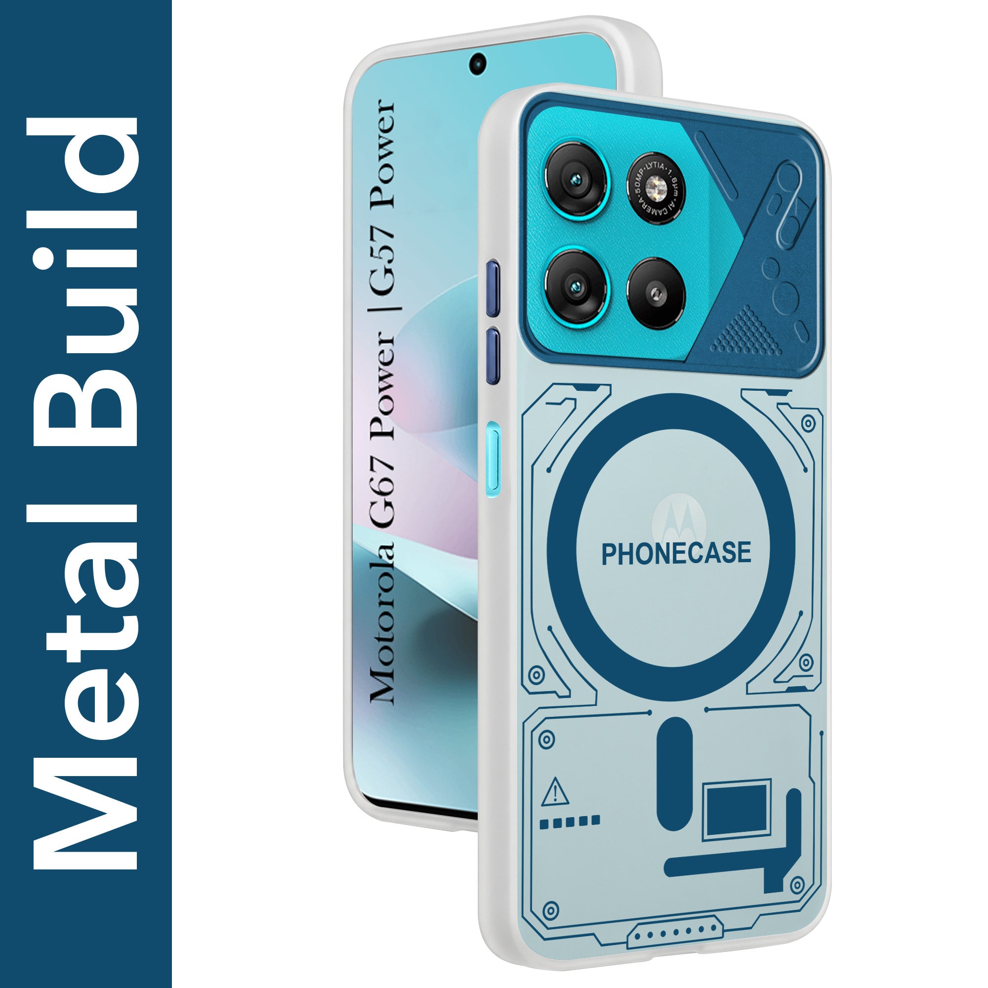 For Motorola Moto G67 Power | G57 Power Metallic Back Cover Case (Metallic Camera Protection & Buttons | Translucent Milky Shade | Hard Polycarbonate)