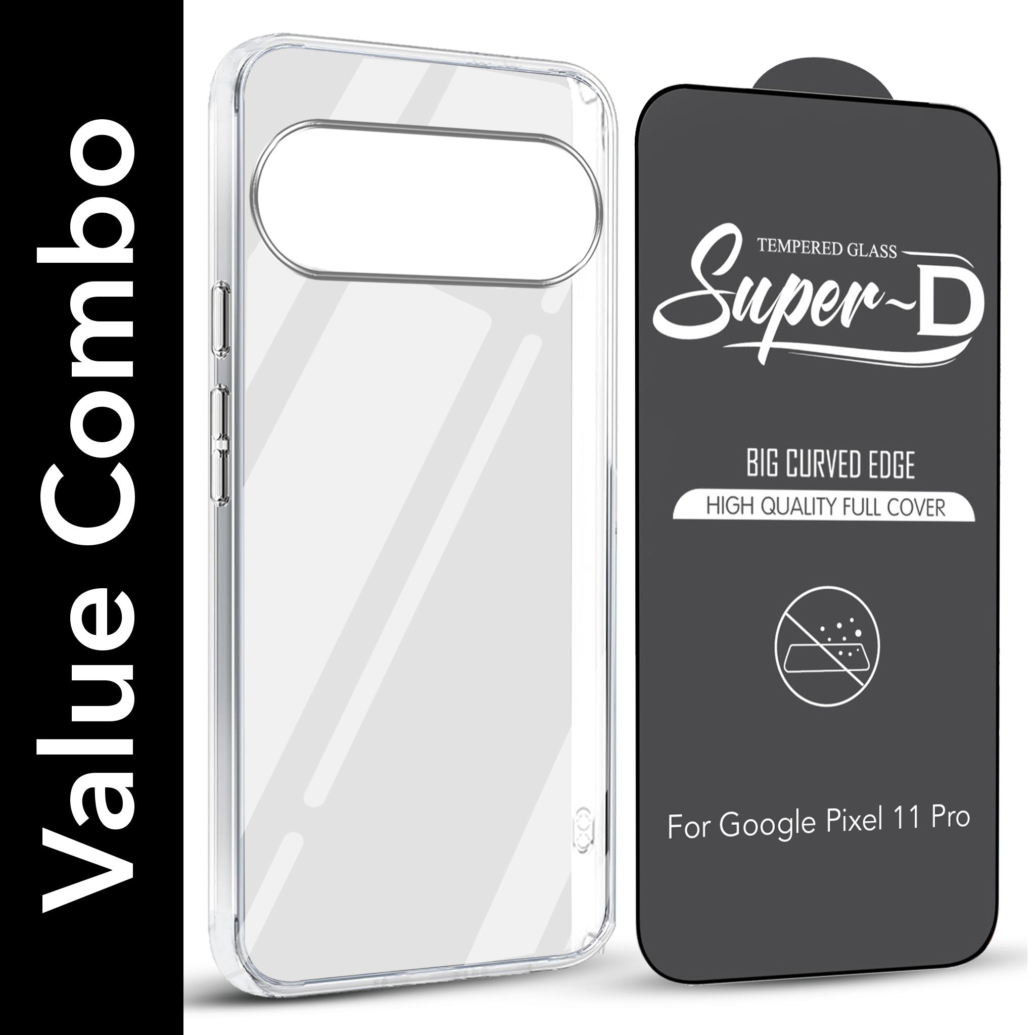 For Google Pixel 11 Combo with Back Cover and 9H Tempered Glass (Lifetime Anti-Yellow | Sleek Hard Crystal | Oleophobic Coating Screen Glass)