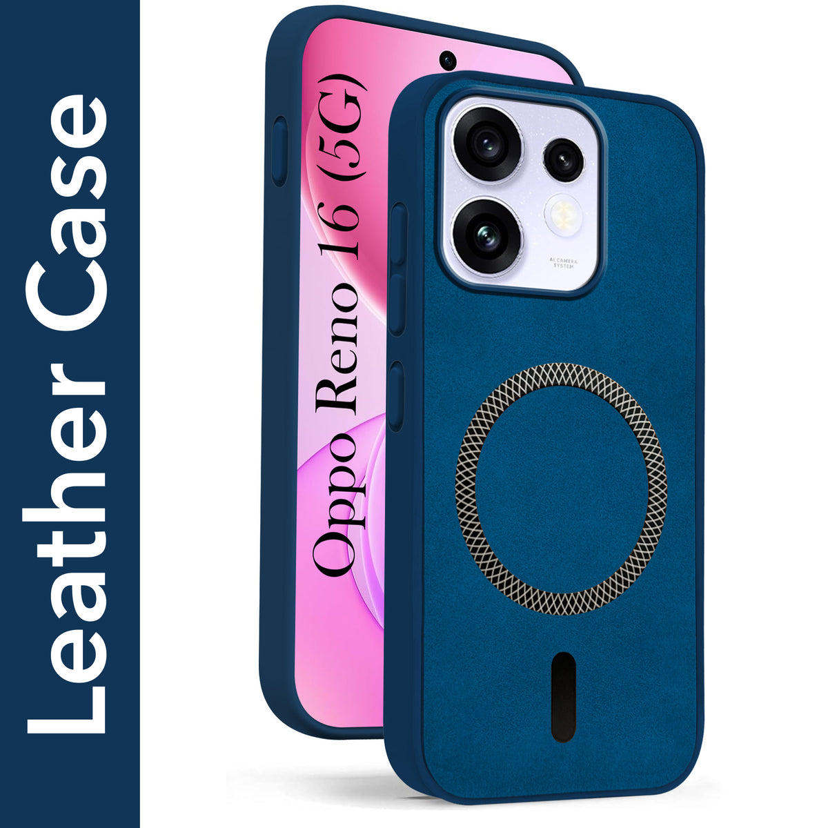 For Oppo Reno 16 Back Cover Case Leather Finish (MagSafe Compatible Wireless Charging | Soft Touch | Camera Bump Protection)