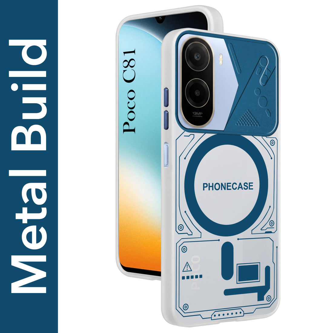 For Poco C81 5G Metallic Back Cover Case (Metallic Camera Protection & Buttons | Translucent Milky Shade | Hard Polycarbonate)