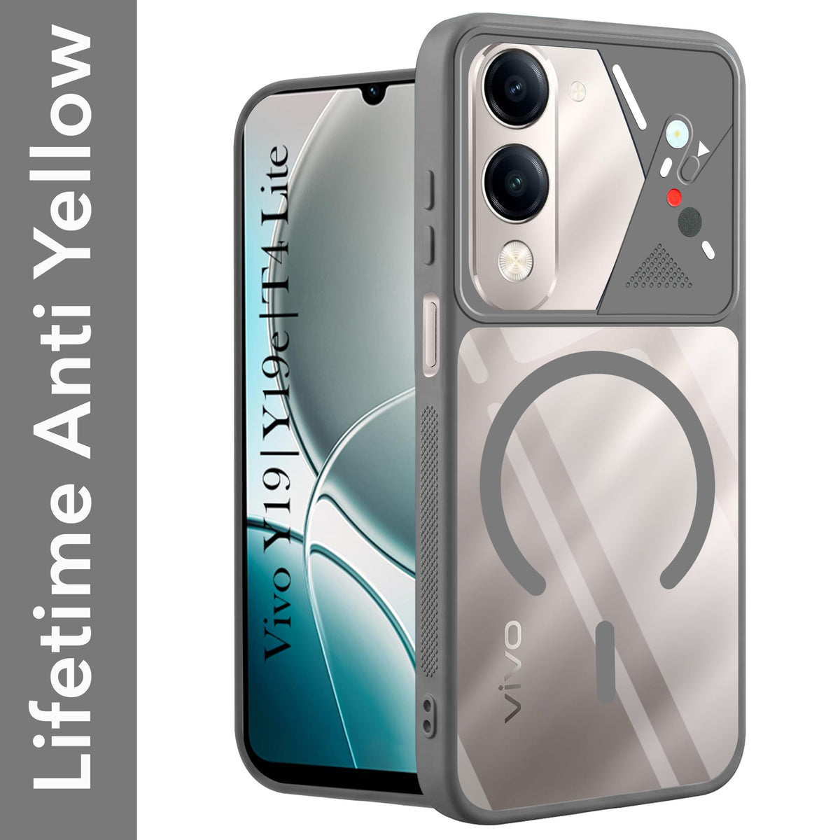For Vivo Y19 | Vivo Y19e | Vivo T4 Lite Back Cover Case Lifetime Anti-Yellow Clear (Camera Protection | Side Grip | Wireless MagSafe Compatible)