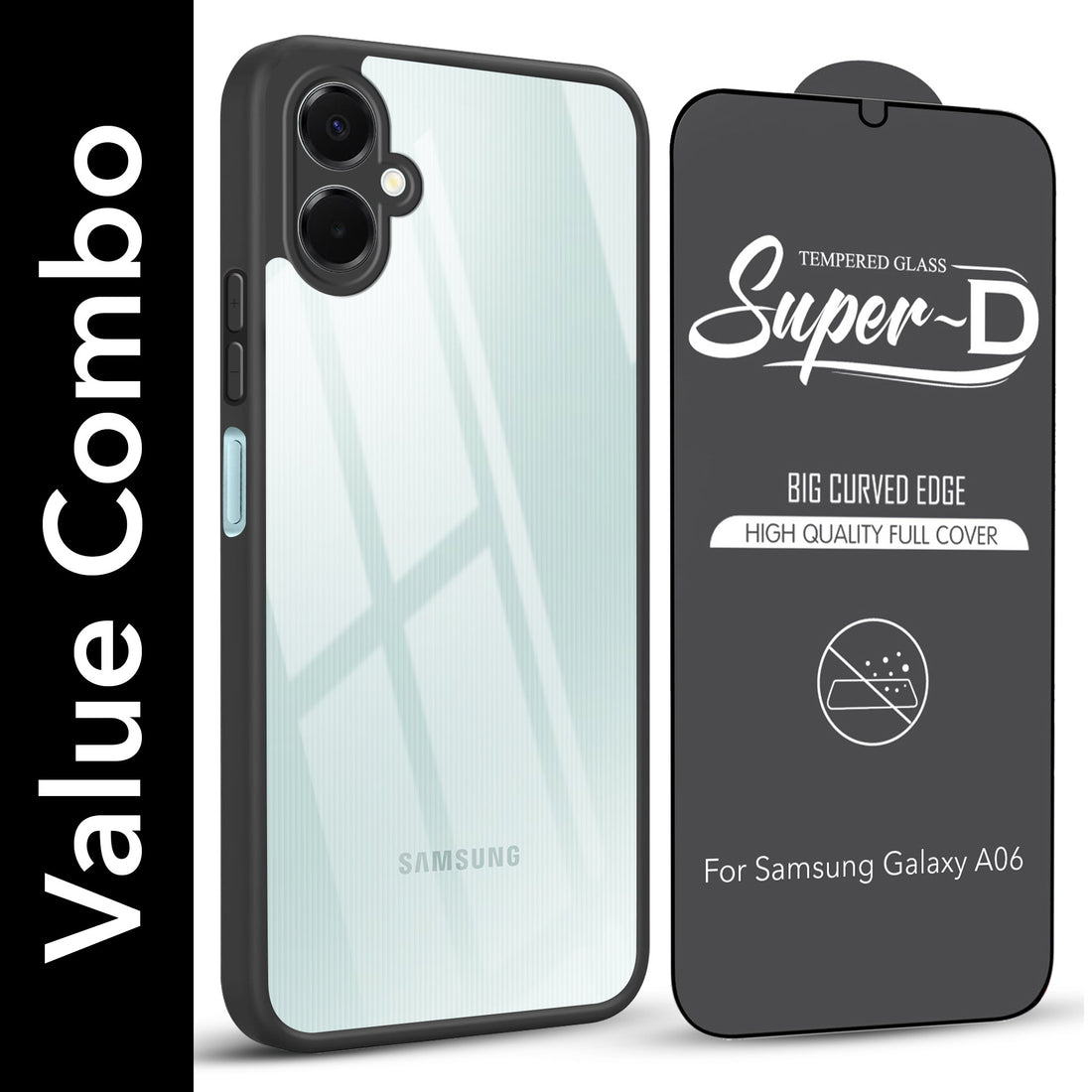 For Samsung Galaxy A06 Combo with Back Cover and 9H Tempered Glass (Lifetime Anti-Yellow | Crystal Clear Shockproof | Oleophobic Coating Screen Glass)