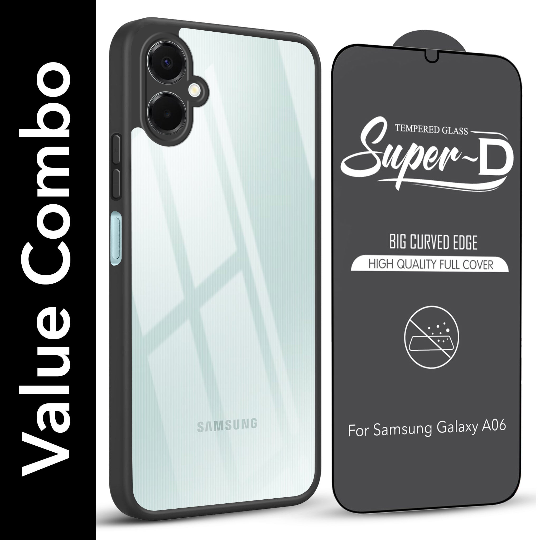 For Samsung Galaxy A06 Combo with Back Cover and 9H Tempered Glass (Lifetime Anti-Yellow | Crystal Clear Shockproof | Oleophobic Coating Screen Glass)