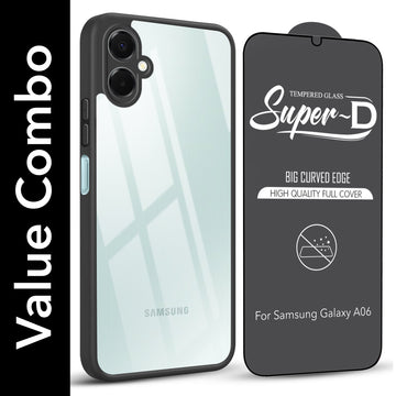 For Samsung Galaxy A06 Combo with Back Cover and 9H Tempered Glass (Lifetime Anti-Yellow | Crystal Clear Shockproof | Oleophobic Coating Screen Glass)