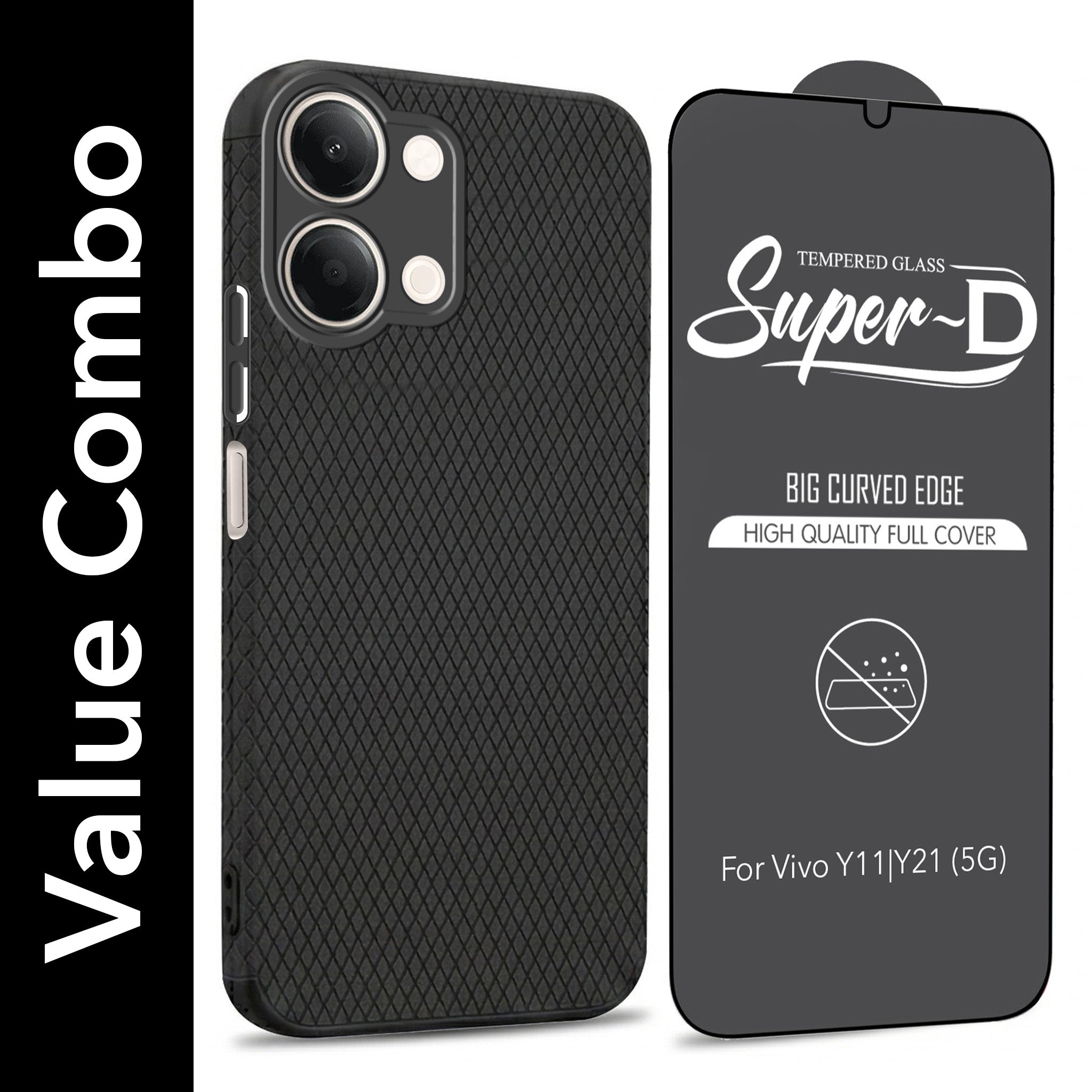 For Vivo Y11 | Vivo Y21 5G Combo with Back Cover and 9H Tempered Glass (Liquid Silicone | Camera Protection | Oleophobic Coating Screen Glass)