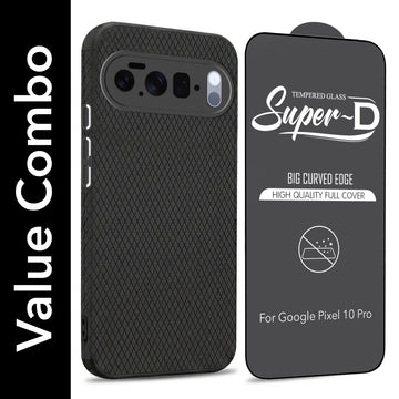 For Google Pixel 10 Pro Combo with Back Cover and 9H Tempered Glass (Liquid Silicone | Camera Protection | Oleophobic Coating Screen Glass)