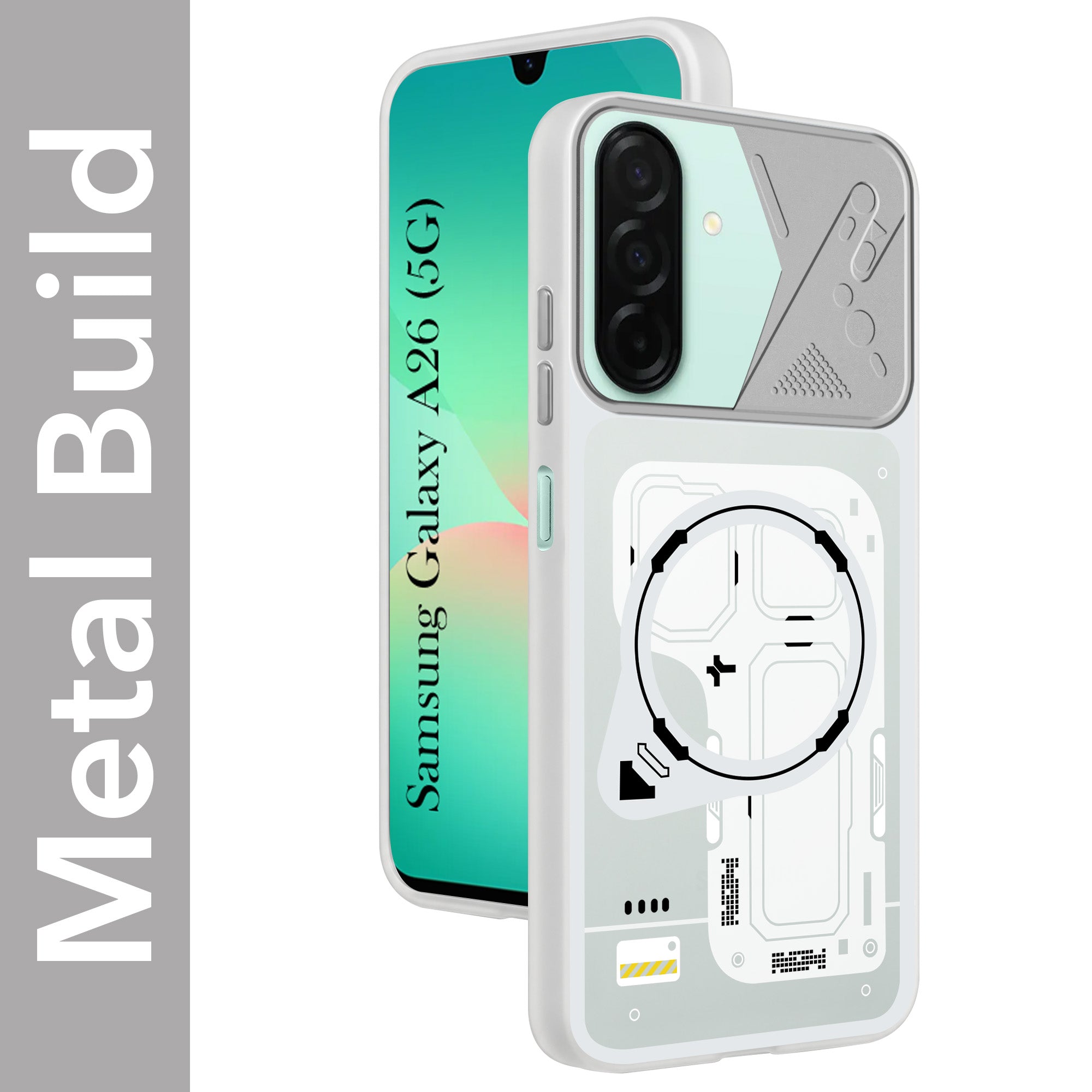 For Samsung Galaxy A26 5G Metallic Back Cover Case (Metallic Camera Protection & Buttons | Translucent Milky Shade | Hard Polycarbonate)