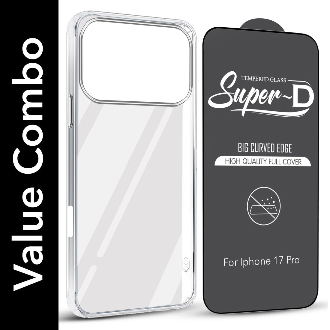 For Apple iPhone 17 Pro Combo with Back Cover and 9H Tempered Glass (Lifetime Anti-Yellow | Sleek Hard Crystal | Oleophobic Coating Screen Glass)
