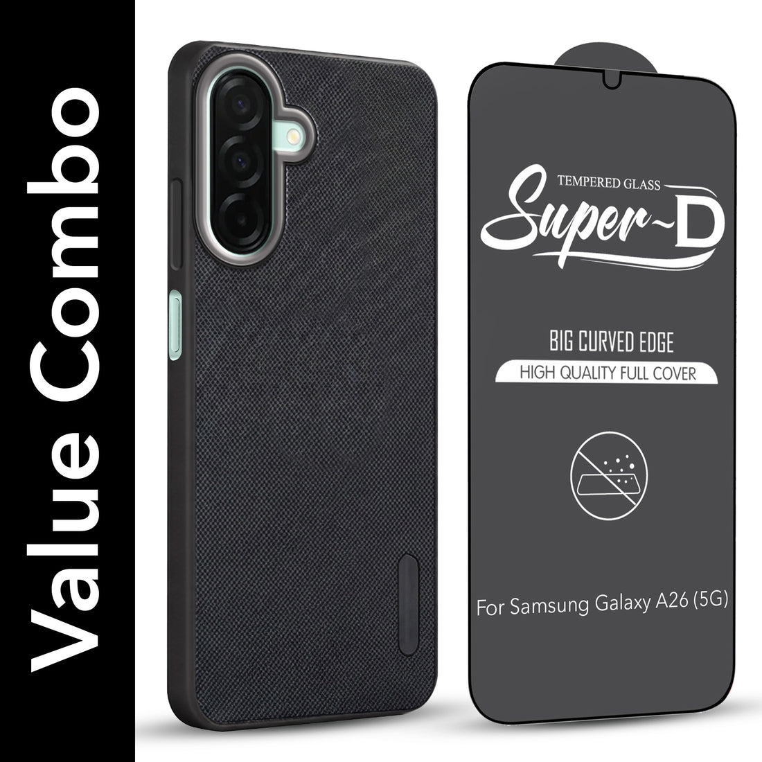 For Samsung Galaxy A26 5G Combo (Textured Grip Design | Micro-Fiber Cloth Inside | Oleophobic Coating Screen Glass)