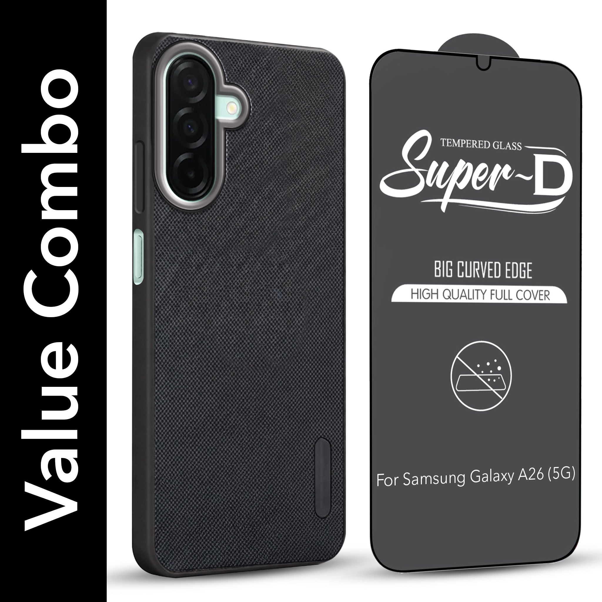 For Samsung Galaxy A26 5G Combo (Textured Grip Design | Micro-Fiber Cloth Inside | Oleophobic Coating Screen Glass)